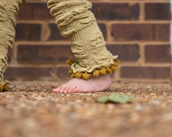 Metallic Glitter Gold Leg Warmers with Shimmy Pom Poms