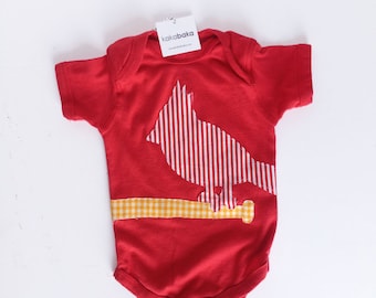 Cardinal Bird on a Baseball Red Baby Bodysuit, St Louis