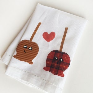 Candy Apple and Caramel Apple in Love Cotton Kitchen Towel -  Wedding, New Home, Anniversary Gift