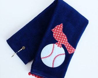 Cardinal Navy Blue Golf Towel with Pom Poms