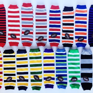 Football Baby Leg Warmers: red and white stripes with footballs image 4