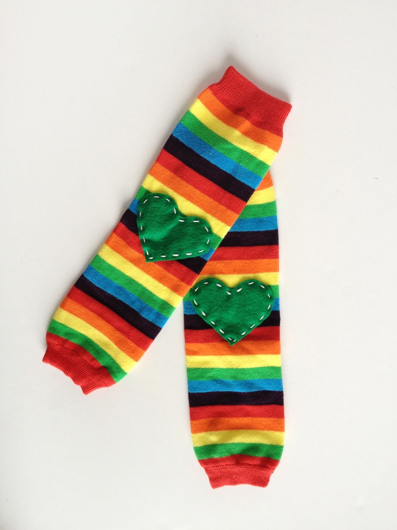 Rainbow Baby Leg Warmers with Pick Your Color Heart Applique image 2