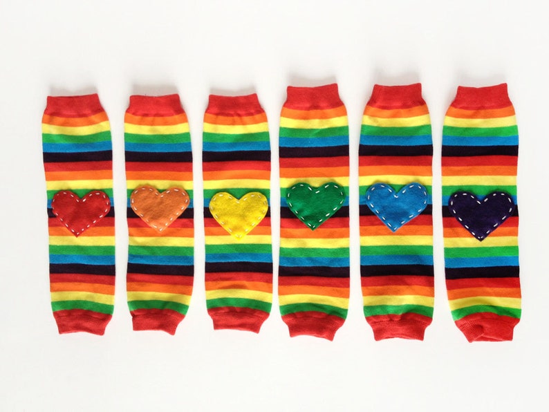 Valentine Heart Baby Leg Warmers Rainbow Stripe With Design Etsy