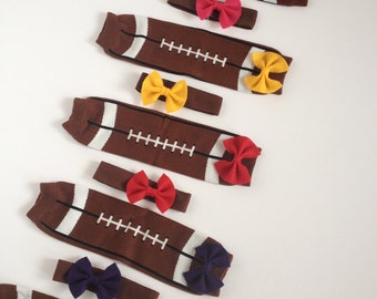 BACKORDER Football Baby Leg Warmers with Bow and Matching Headband Pick Your Team Color