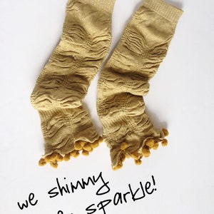 Gold glitter heart ruffle bottom leg warmers stockings leggings