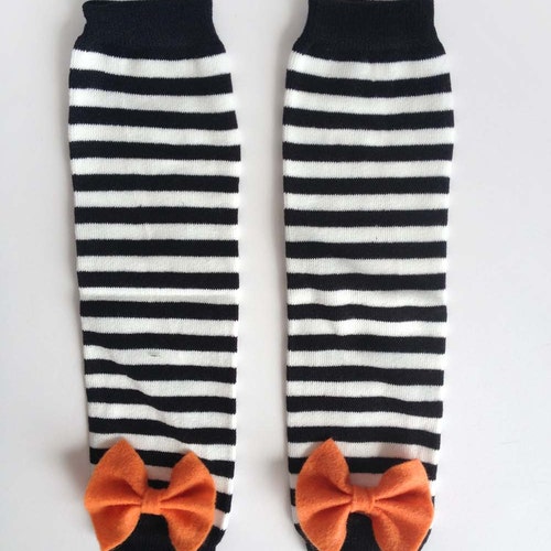 Halloween Baby Leg Warmers Black and White Stripe With Bows Etsy