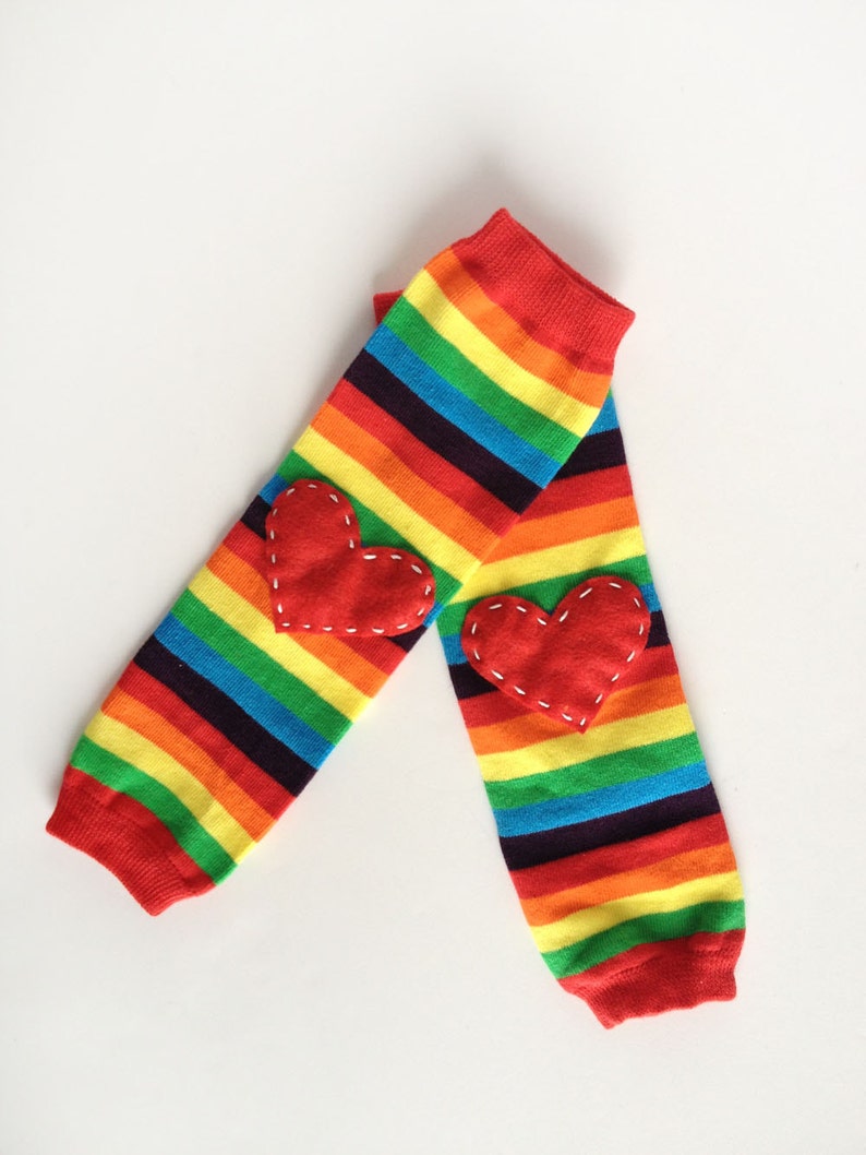 Rainbow Baby Leg Warmers with Pick Your Color Heart Applique image 3