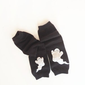 Halloween Baby Leg Warmers solid black with white ghost image 2