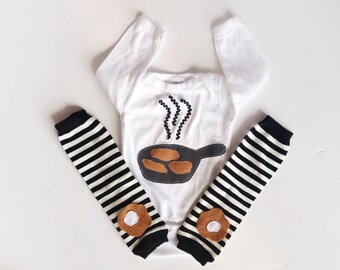 Potato Latkes One Piece Funny Hanukkah Baby One Piece and Striped Baby Leg Warmers