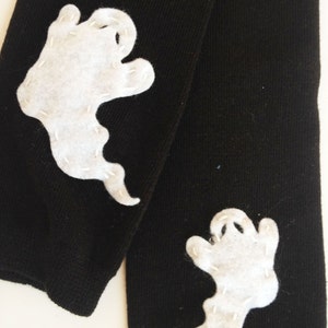 Halloween Baby Leg Warmers solid black with white ghost image 3