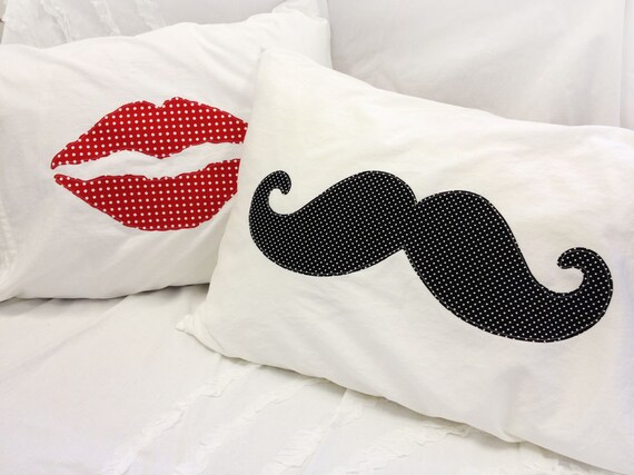 His And Hers Lips And Mustache Pillow Cases Pair Etsy