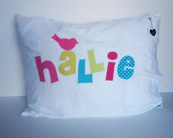 personalized kids decor Personalized Pillow Case Applique Letters 320 Thread Count Satin