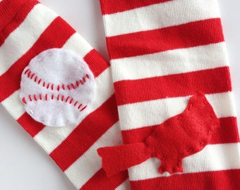 Baby Leg Warmers Red & White Striped Cardinal Baseball Baby and Kids Leg Warmers