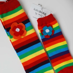 Newborn Rainbow Flower Baby Leg Warmers: flowers on rainbow striped leg candy image 3