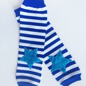 Blue Striped Star Leg Warmers, Boy Leg Warmers, Blue Baby Leg Warmers image 3