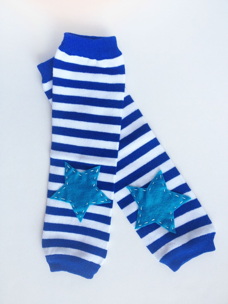 Blue Striped Star Leg Warmers, Boy Leg Warmers, Blue Baby Leg Warmers image 3