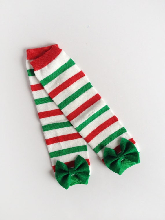 CHRISTMAS Baby Leggings Leg Warmer RED & GREEN STRIPES