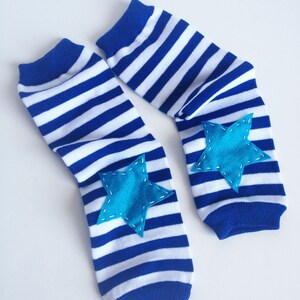 Blue Striped Star Leg Warmers, Boy Leg Warmers, Blue Baby Leg Warmers image 2