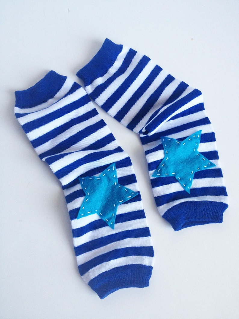 Blue Striped Star Leg Warmers, Boy Leg Warmers, Blue Baby Leg Warmers image 2