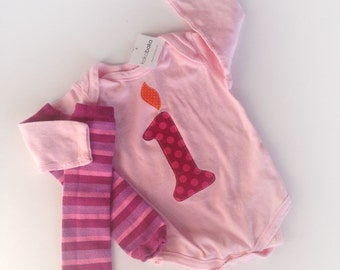 First Birthday Number 1 Candle Pink Bodysuit and Hand Dyed Baby Leg Warmers