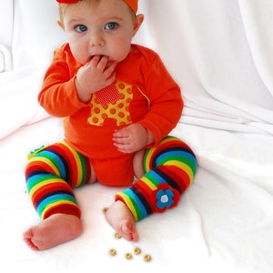 Newborn Rainbow Flower Baby Leg Warmers: flowers on rainbow striped leg candy image 4