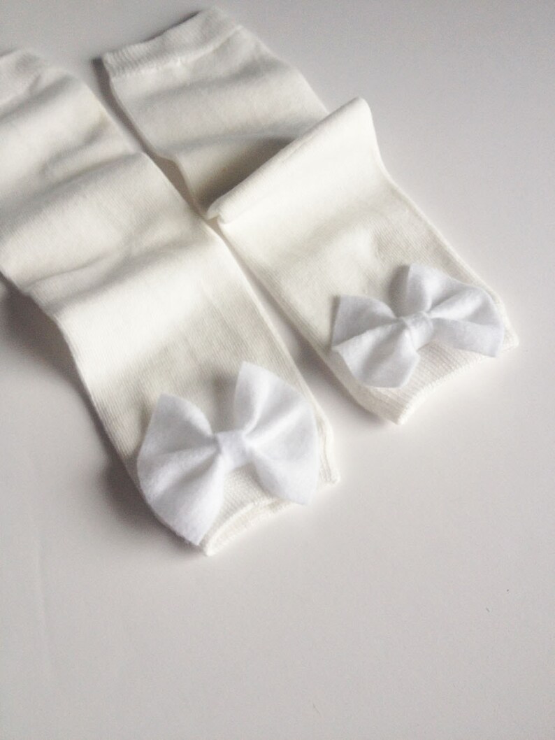 White Bow Baby Leg Warmers Bright White Solid White Baby Leg Warmers