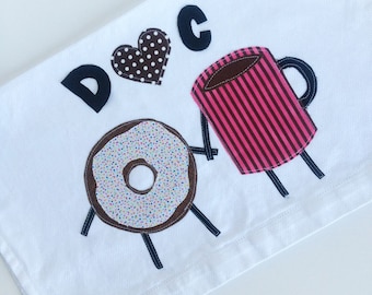 Donut and Coffee Kitchen Towel - Second Anniversary, Wedding, Housewarming Gift