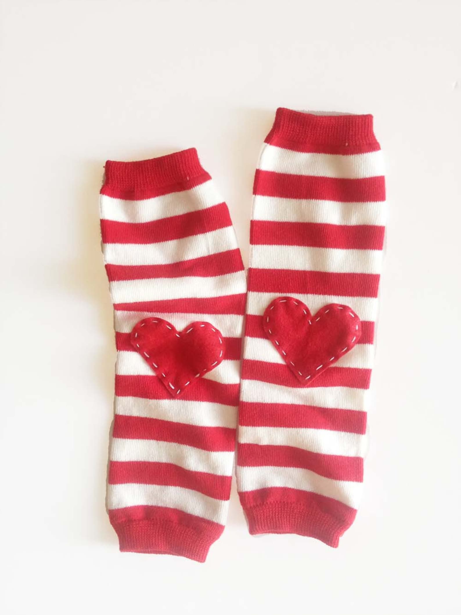 Striped Heart Baby Leg Warmers Red and White With Red Heart Etsy