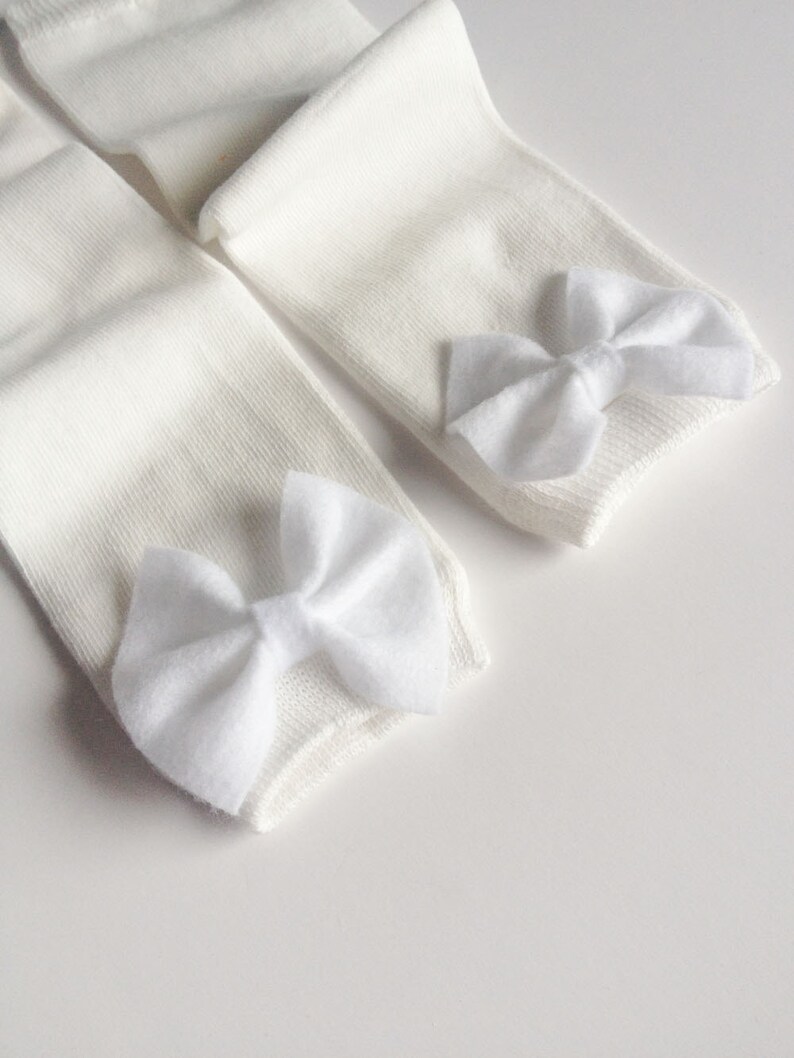 White Bow Baby Leg Warmers Bright White Solid White Baby Leg Warmers