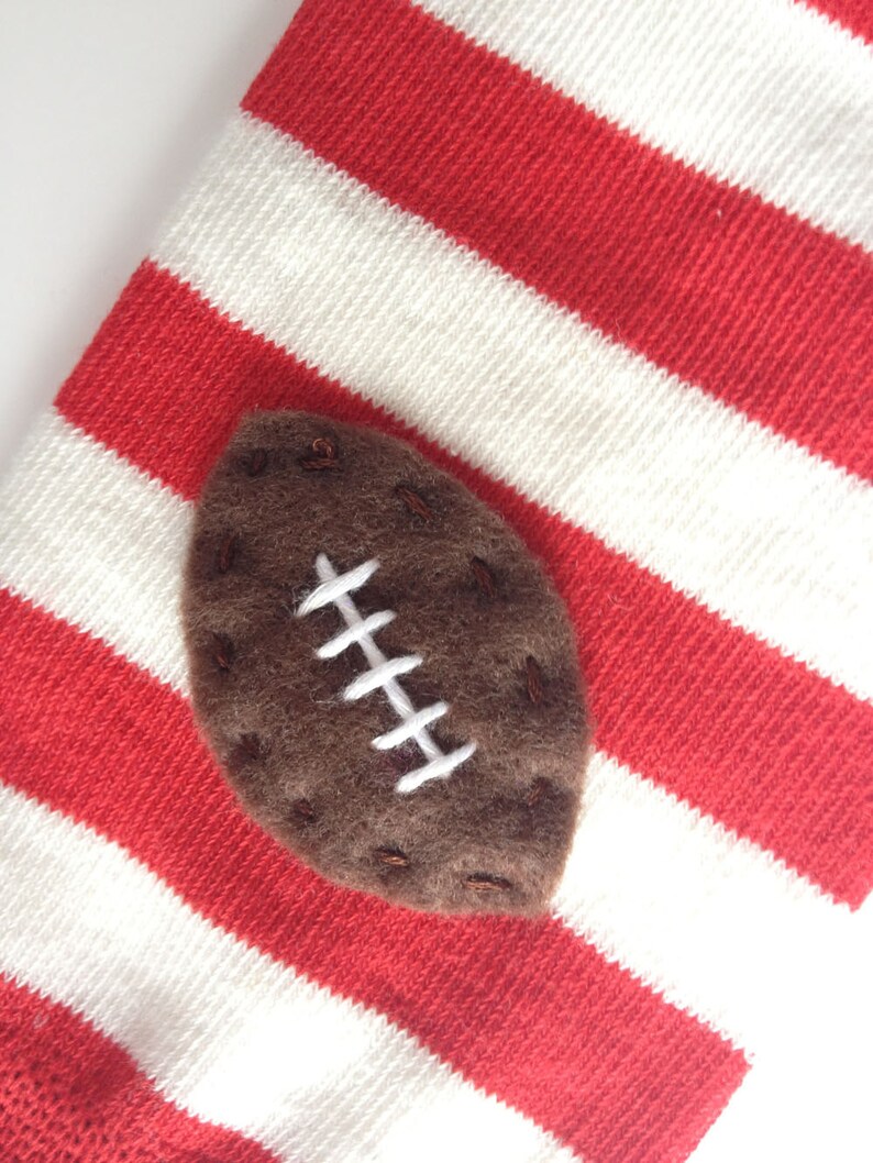 Football Baby Leg Warmers: red and white stripes with footballs image 3