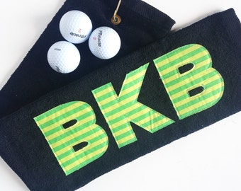 Personalized Golf Towel with Hook, Black Golf Towel, Teacher Gift, Father's Day, Mother's Day Choose Your Own Fabric