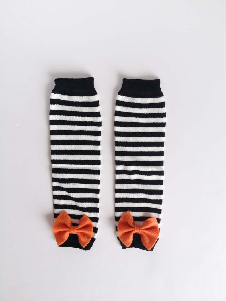 Halloween Baby Leg Warmers Black and White Stripe With Bows Etsy