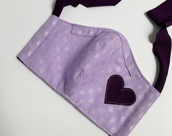 Lavender Face Mask With Pocket for filter and fabric straps, Purple Heart Face Mask