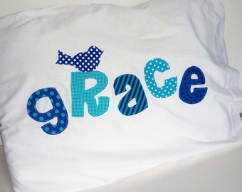 Personalized Name Pillow Case Applique Letters In Your Choice of Colors