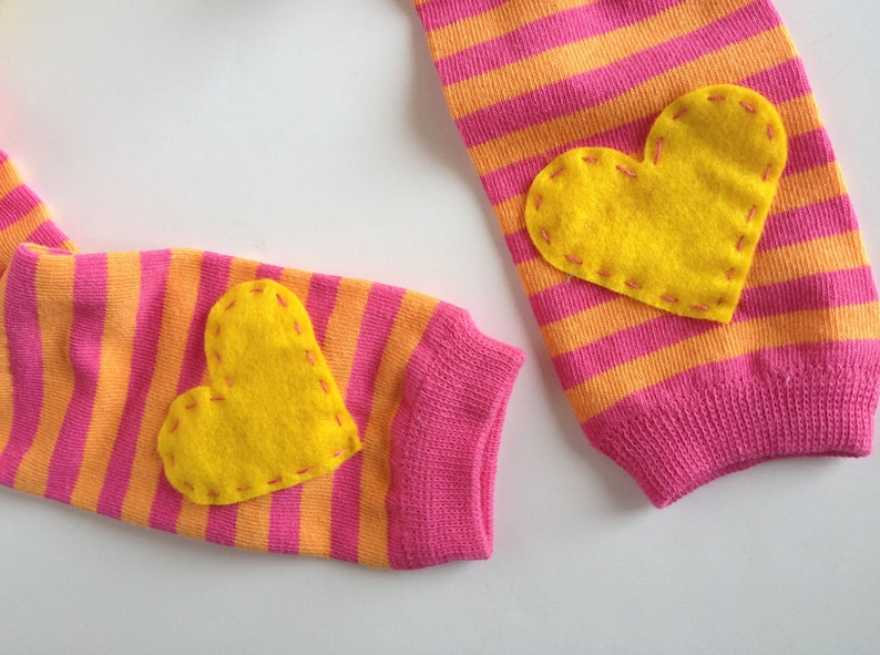 Heart baby leg warmers yellow pink and orange Etsy