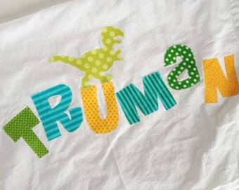 personalized kids decor Personalized Pillow Case Applique Letters 320 Thread Count Satin