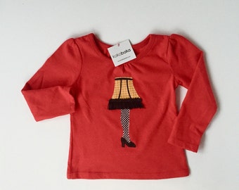 Girl's Christmas Story Leg Lamp on Red Long Sleeve Girl T Shirt