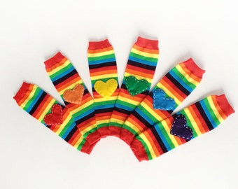 Valentine Heart Baby Leg Warmers: Rainbow stripe with design your own heart applique