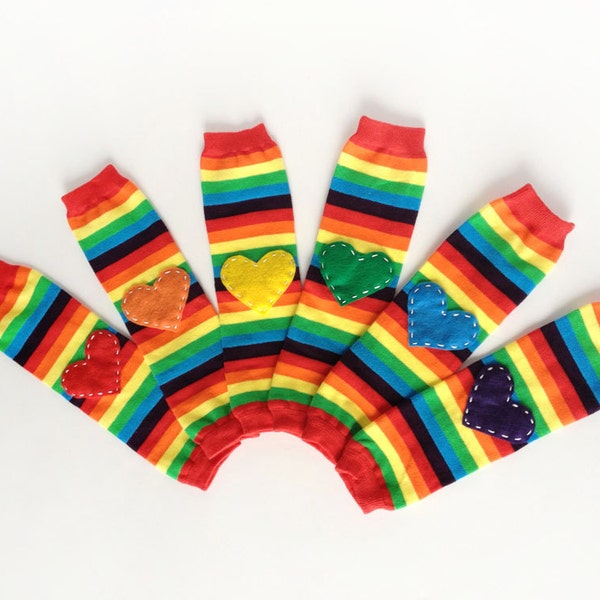 Valentine Heart Baby Leg Warmers: Rainbow stripe with design your own heart applique