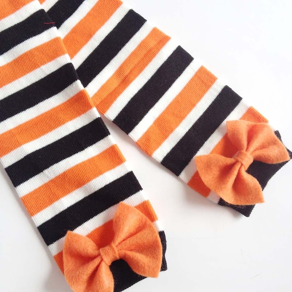 Halloween Baby Leg Warmers Black, Orange and White Striped