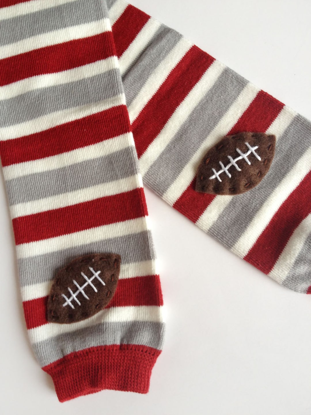 Football Baby Leg Warmers Maroon, Silver Grey and White Stripes With