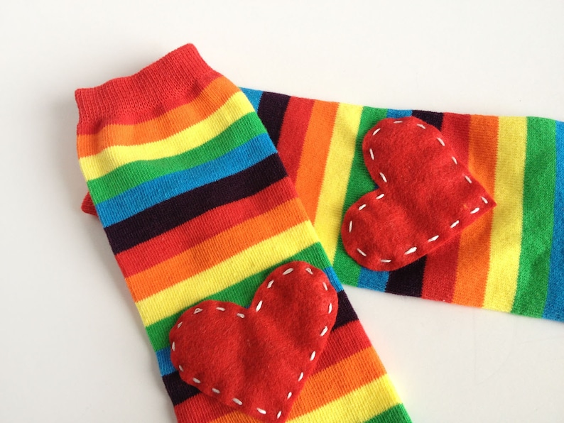 Valentine Heart Baby Leg Warmers Rainbow Stripe With Design Etsy