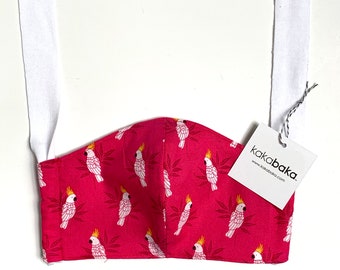 Pink Parrot Fabric Face Mask With Pocket for filter and fabric ties, Cockatoo face mask