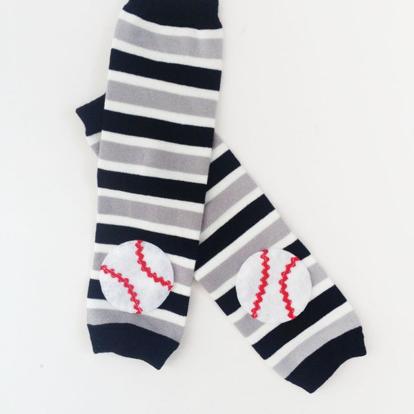 Baseball Baby Leg Warmers Black, Grey and White Striped Leg Warmers