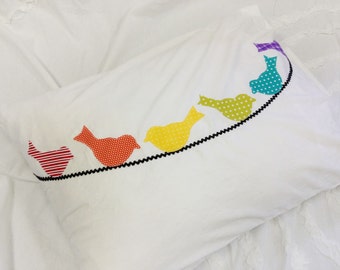 Rainbow Birds on a Wire Pillow Case