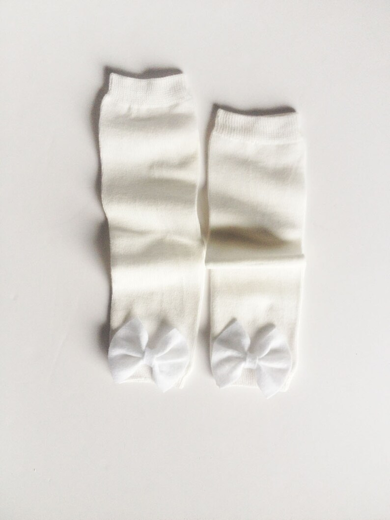 White Bow Baby Leg Warmers Bright White Solid White Baby Leg Warmers