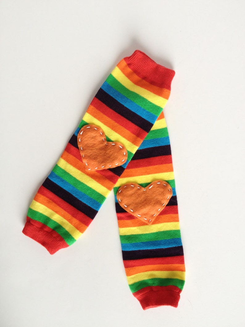 Valentine Heart Baby Leg Warmers Rainbow Stripe With Design Etsy