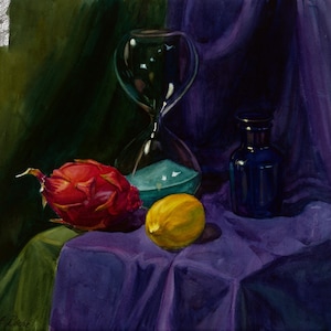 Limited Edition Print on Paper of A Still Life with Hourglass and Tropical Fruit