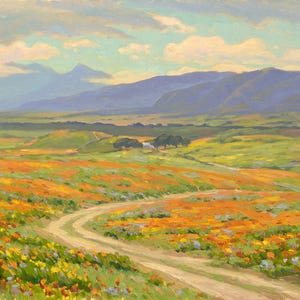 Limited Edition Canvas Print of a Landscape Oil Painting of California Poppies