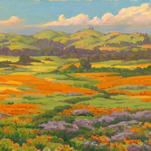 Limited Edition Canvas Print of a Landscape Oil Painting of California Poppies